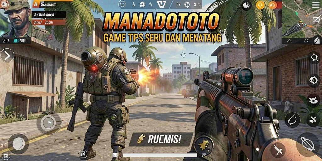 Tampilan gameplay seru dalam MANADOTOTO dengan aksi tembak-menembak yang intens.