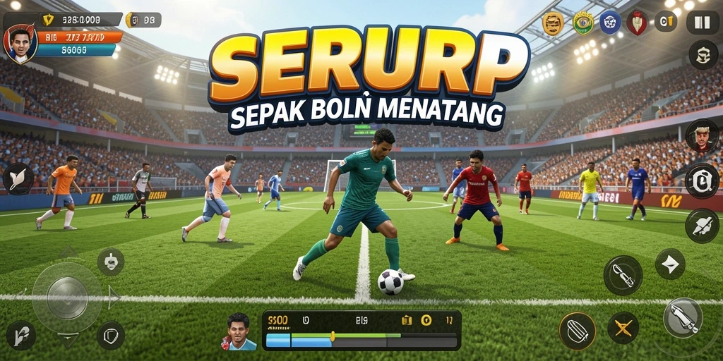 Tampilan gameplay SERURP yang seru dalam pertandingan sepak bola.